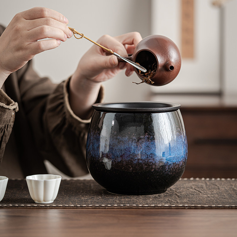 茶渣缸陶瓷家用桌面茶洗建水茶海废水缸水盂带过滤烟灰缸茶具配件,淘宝优惠券,粉丝福利购,淘宝优惠卷