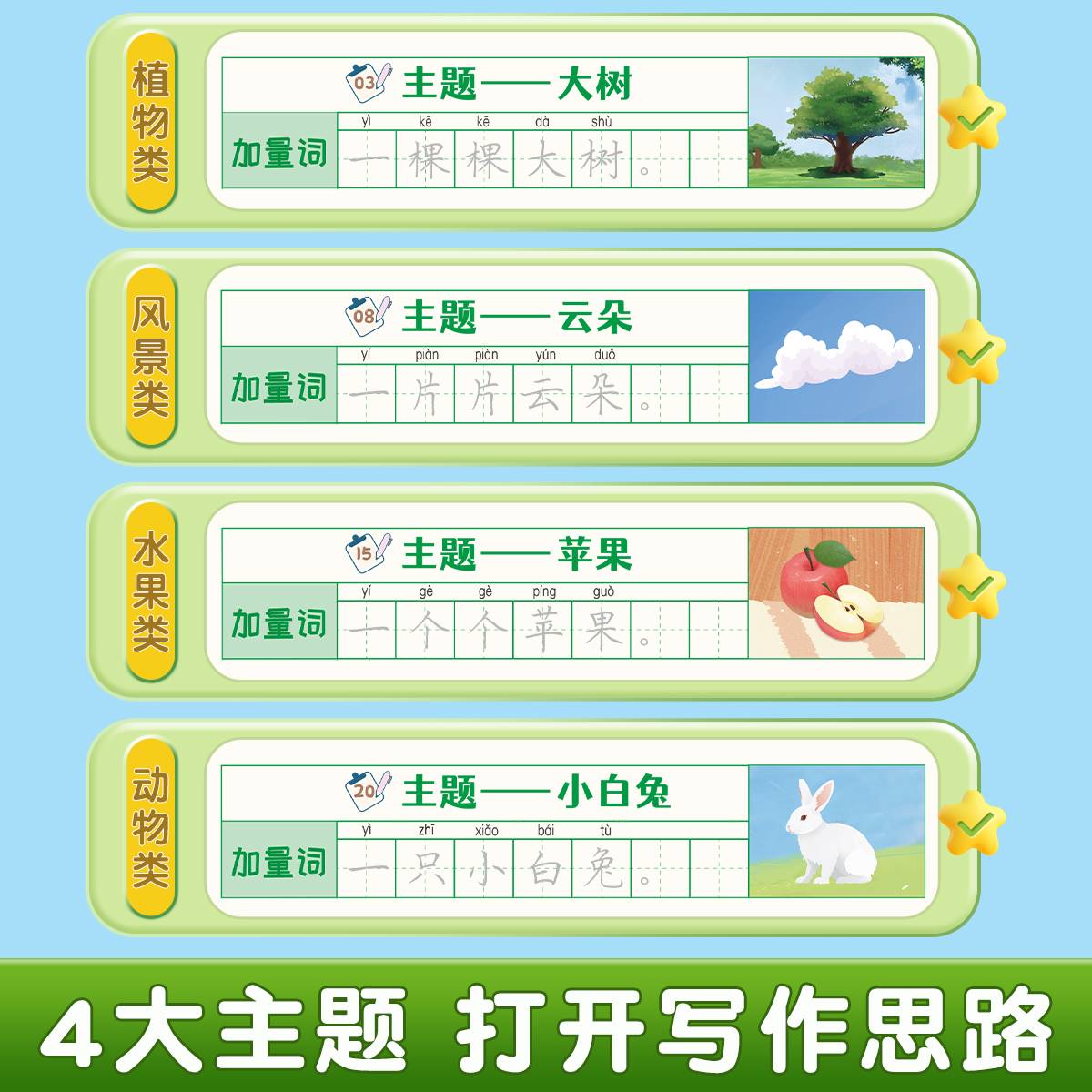 扩句法写作文练字帖小学生专用一二三年级上下册扩句看图写话专项训练好词好句优美句子积累语文字帖硬笔书法 - 图2