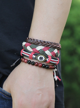 Lucky Multilayer Evil Eye Leather Bracelet Set For Men Punk