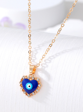 Enamel Crystal Heart Turkish Evil Eye Necklace For Women