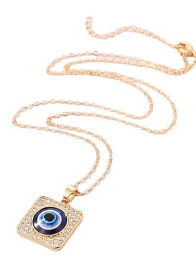 Bling Vintage Square Evil Eye Necklace For Women Men Couple