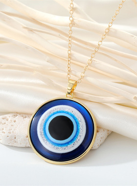 Round Bling Evil Eye Necklace For Women Men Couple Gift