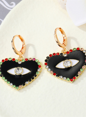 Punk Moon Heart Evil Eye Hoop Earrings Hollow Star Turkish