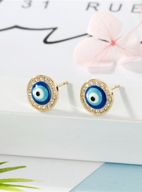 Dayoff Turkey Vintage Evil Eye Zircon Lucky Stud Earrings