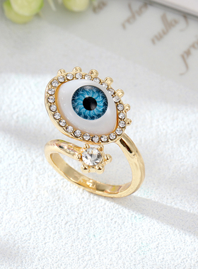 Crystal Turkish Blue Evil Eye Finger Ring For Women Men