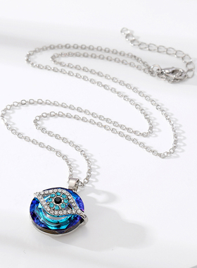 1pc Zircon Hollow Blue Evil Eye Necklace Women Gift Bling
