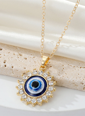 1pc Bling Sun Flower Evil Eye Necklace For Women Gift Shiny