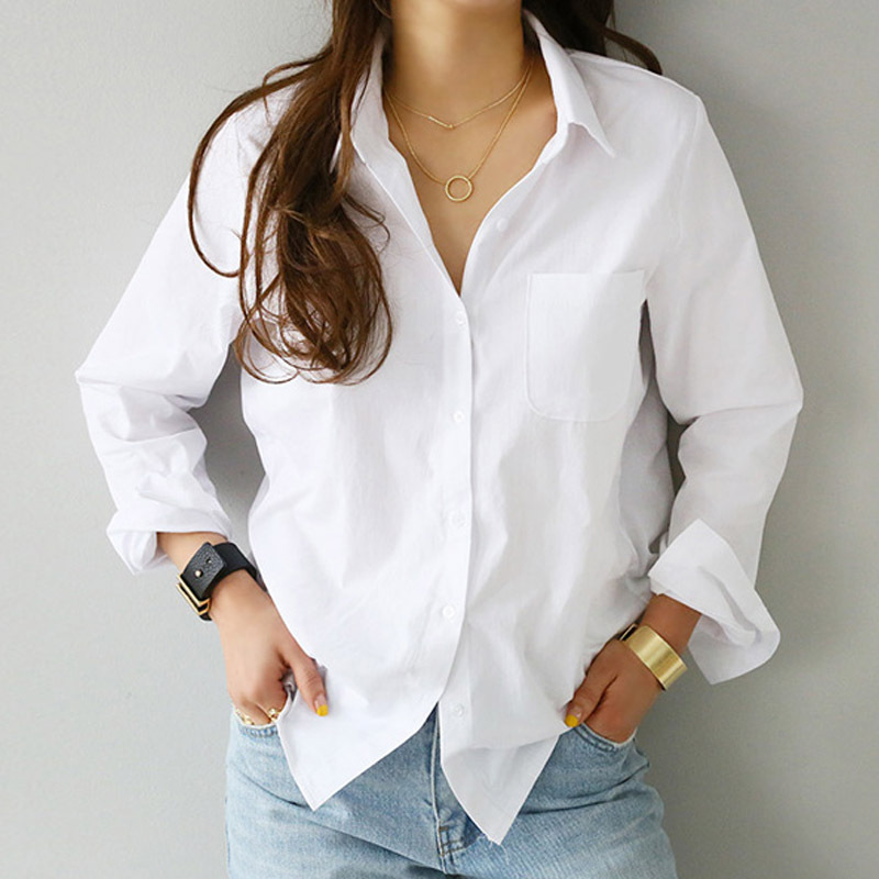 2022 new Style Blouse Tops Female Fashion Button上衣衬衫纯色 - 图0