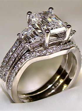 Luxury 10K White Gold 3ct Lab Diamond Ring sets 925