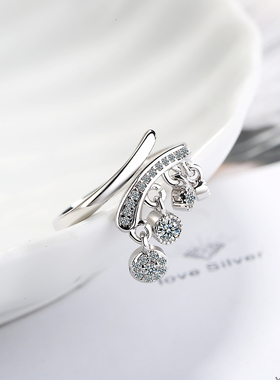 925 Silver Ring Shiny Cubic Zirconia Tassel Jewelry Charm