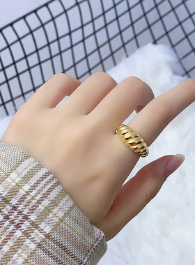 2023 New Silver Color  Oblique Thread French Ring Women