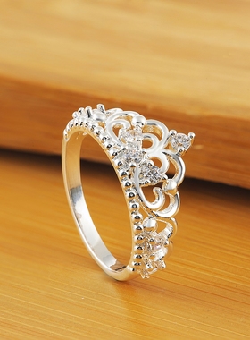 925 Sterling Silver Women's Crown Zircon Ring Engagement