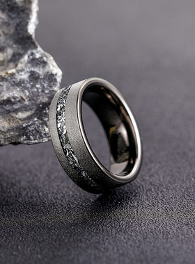 Somen Black 8mm Tungsten Carbide Ring Sanded with Zircon