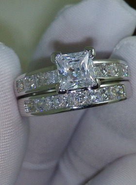 Princess cut  Lab Diamond Promise Ring sets 925 Sterling