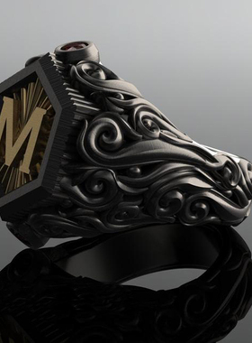 Vintage Cool Men's Black Metal M Letter Rings Gothic Punk