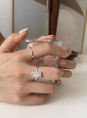 925 Sterling Silver Geometric Unique Double Lines Rings for