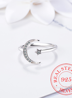 925 Solid Real Sterling Silver Fine Jewelry Moon Star CZ