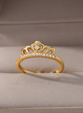 Vintage Geometry Rings Elegant Open Zircon Princess Crown