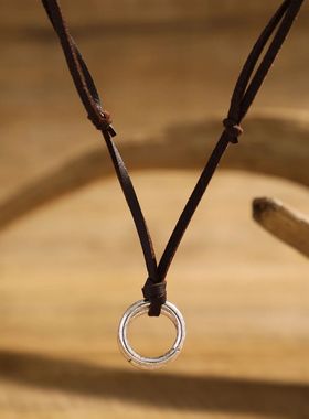 Adjustable Long Rope Chain with Circle Ring Pendant