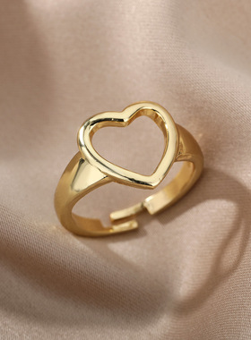 Hollow Heart Rings For Women Stainless Steel Simple Heart