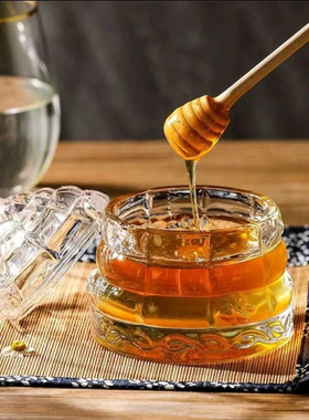 创意蜂巢蜂蜜罐个性储物罐酱料瓶玻璃罐子搅拌棒家用糖浆罐糖果