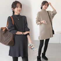 Pregnant woman sweater with long autumn and winter style in fashion semi-high collar loose A word soft glutinous inner lap knit undershirt winter