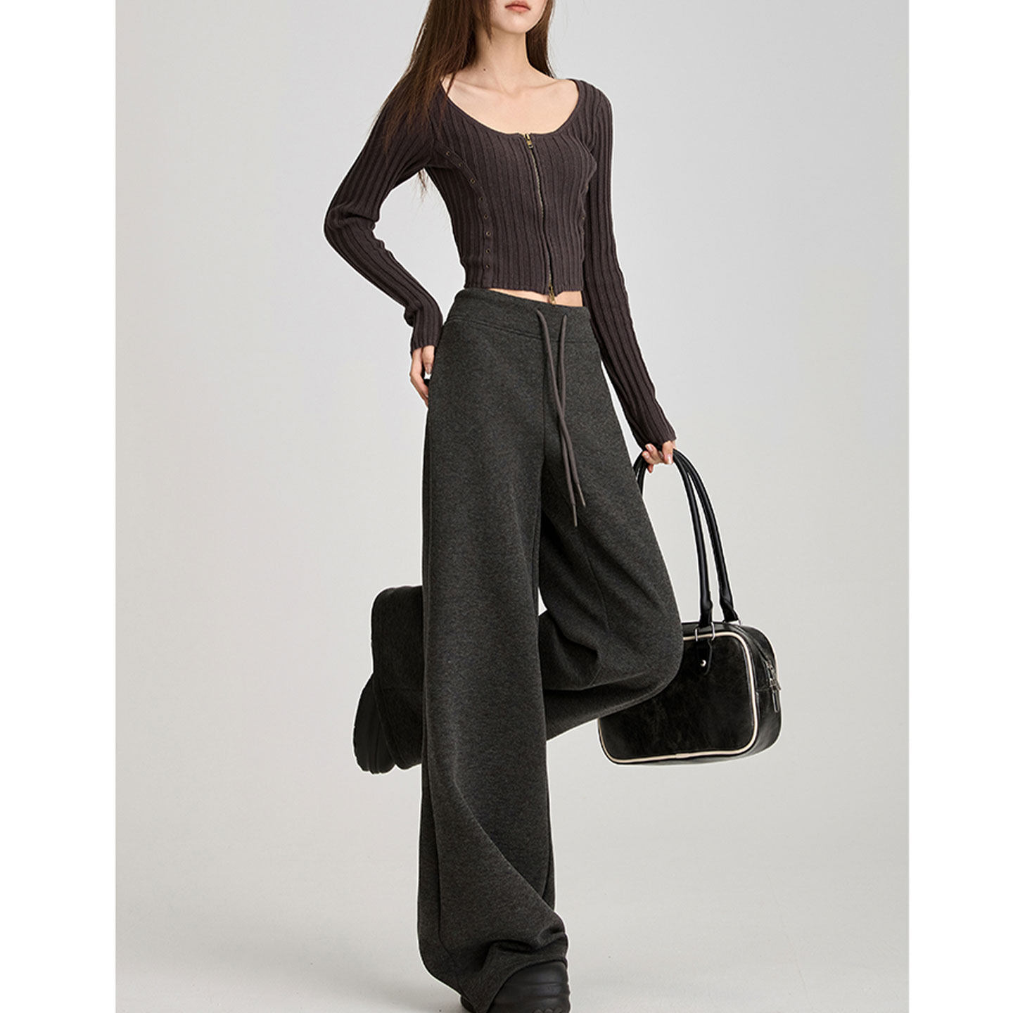 灰色加绒阔腿裤子女春季秋冬宽松垂感休闲运动卫裤加厚糯米面膜裤,淘宝优惠券,粉丝福利购,淘宝优惠卷