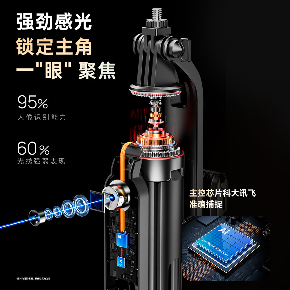 【2026新AI遥控跟拍变焦款】AI跟拍全景自拍杆智能云眼人脸追踪直播杆三脚架手持落地360度旋转旅游拍摄神器