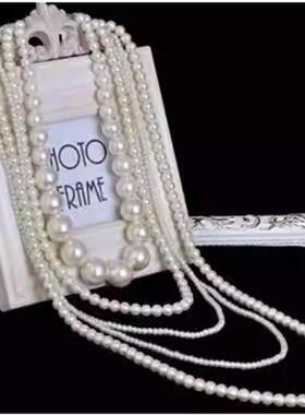 婚纱摄影道具饰品装饰仿真珍珠项链妈妈旗袍拍照配饰多层毛衣链