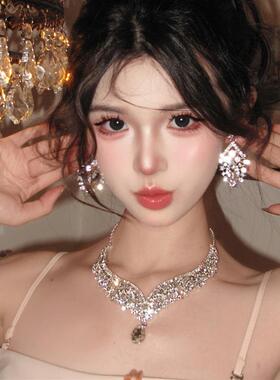 闪耀星河夸张闪钻水滴项炼耳环奢华气质宴会礼服颈炼炼新娘婚纱配