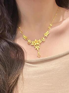 花月佳期三生花流苏项链黄金色复古婚嫁花朵套链三金订婚结婚仿真