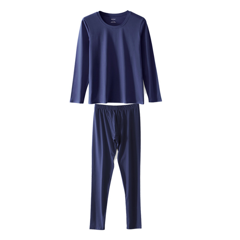 保暖内衣男士纯棉秋衣秋裤套装青年圆领薄款棉毛衫简约纯色内穿