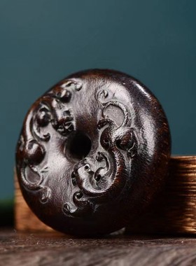 天然披毛犀平安扣鱼子纹竹丝纹