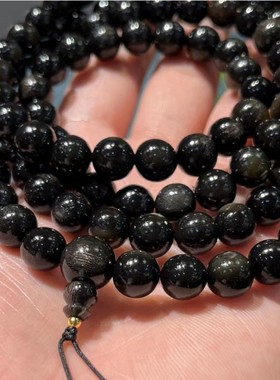 披毛犀鱼籽纹黑金手串竹丝纹佛珠