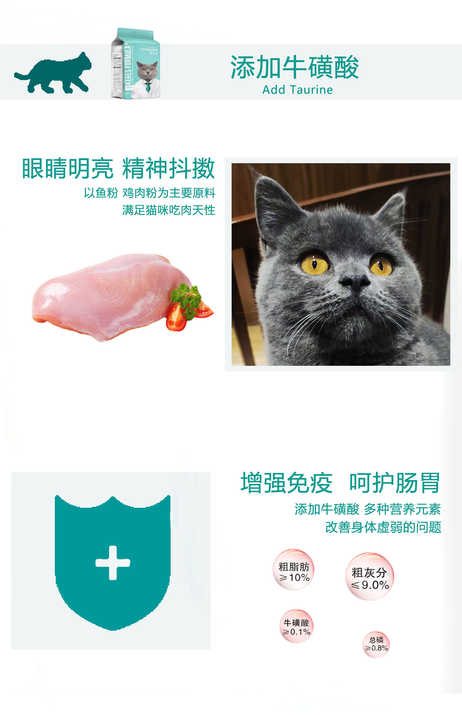 凯锐思猫粮20斤成幼猫通用型英短蓝猫鱼肉牛肉味凯瑞斯全价10kg装
