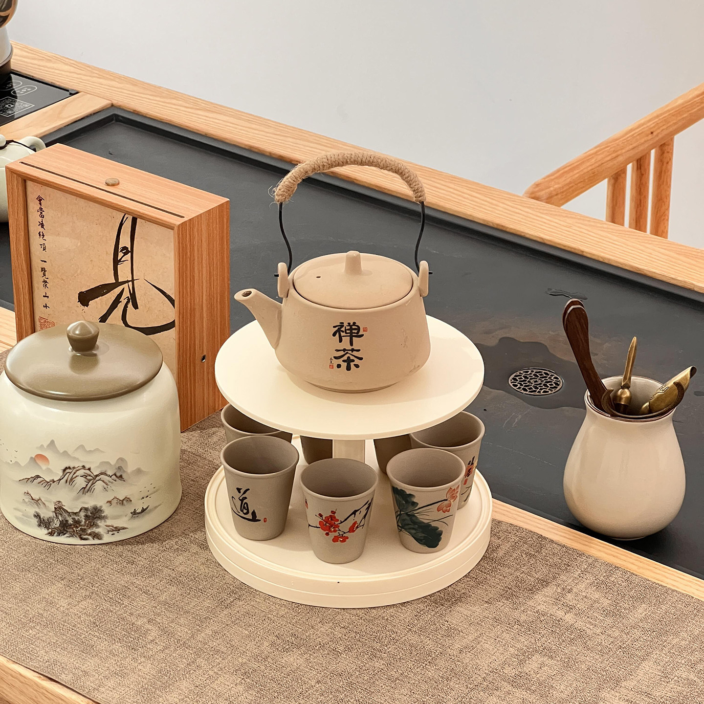 茶具收纳盒旋转带盖防尘透明茶几桌面茶叶茶杯整理存放茶壶置物架,淘宝优惠券,粉丝福利购,淘宝优惠卷