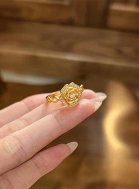 日本MUMI正品新中式国潮奥黛丽玫瑰花戒指女2025新款镶钻戒指高级