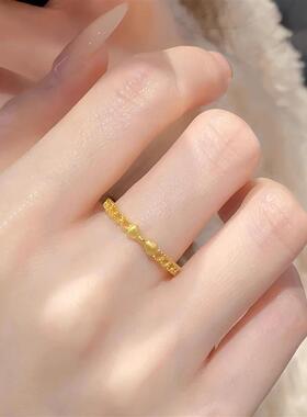 日本MUMI新中式18k金色小巧蕾丝蝴蝶结戒指女精致镂空个性设计戒