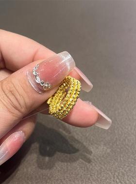 日本MUMI三生三世爆闪蹦迪珠彷黄金三圈戒指女轻奢小众可调节戒指