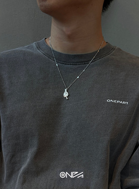 ONEPART“银铲铲”爆闪连体锆吊坠银片链男女通用钛钢项链