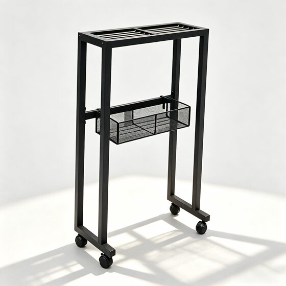 Floor-standing racket storage display rack for home use