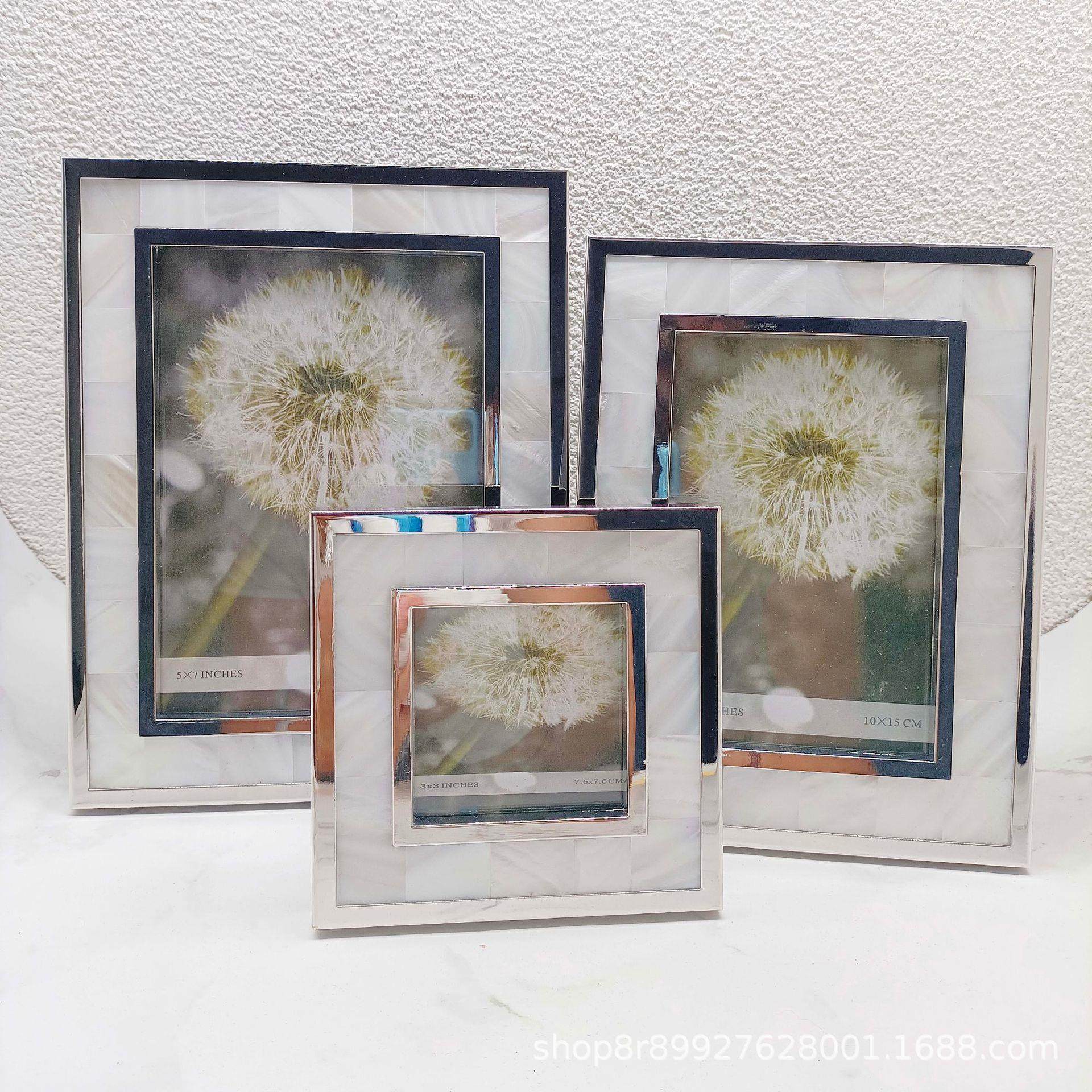 金属边框镶贝壳相框摆台 现代简约创意相框,淘宝优惠券,粉丝福利购,淘宝优惠卷