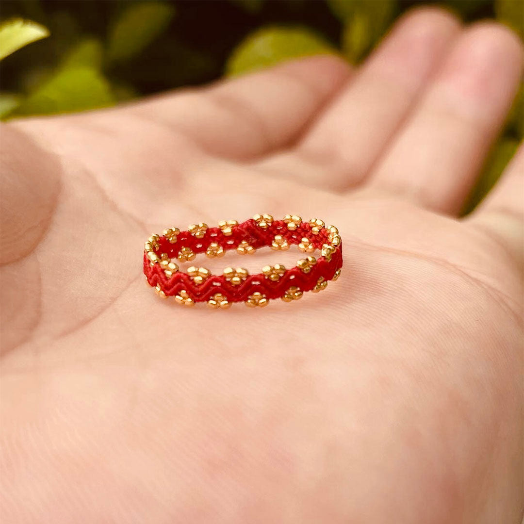 美梓双芝麻波浪蜡线蜡绳红绳戒指手工编织幸运转运精致喜庆本命年 - 图0