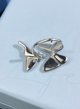 蝴蝶戒指女S925纯银闪亮锆石开口