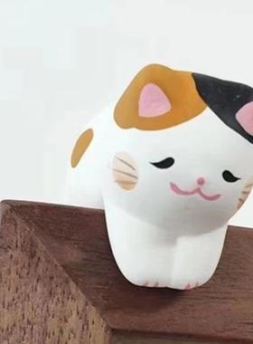 日式电脑显示屏趴趴猫咪桌面摆件车载屏幕装饰可爱摆件绢花通用