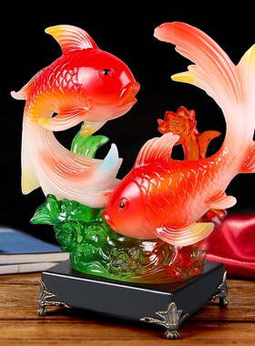 锦鲤金鱼办公室展柜摆件鱼跃龙门