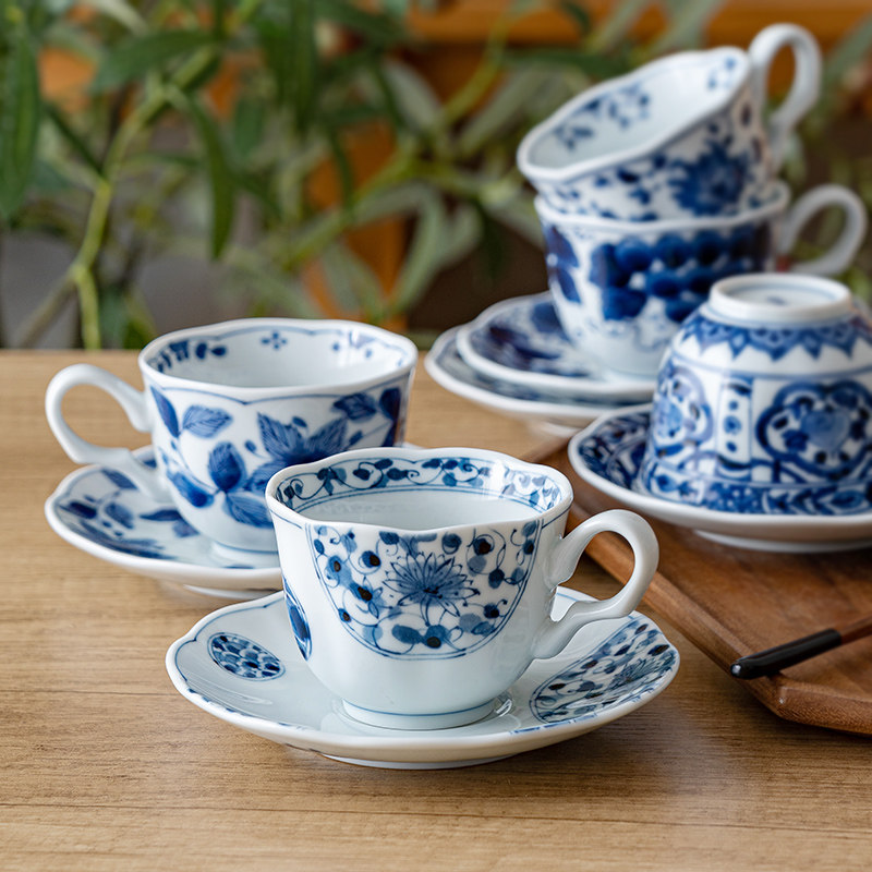 蓝凛堂 日式青花瓷咖啡杯陶瓷高级感日本茶杯拿铁下午茶杯碟套装_虎窝淘