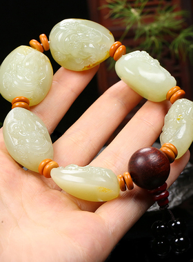 和田玉手串财神手串羊脂白玉珠宝