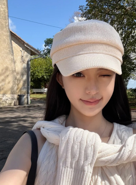 2025新款亚麻透气八角帽女夏季时尚气质贝雷帽子平顶显脸小马术帽