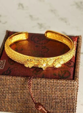 古法莲开福来手镯中式复古花丝仿真开口手环宫廷风女款手饰